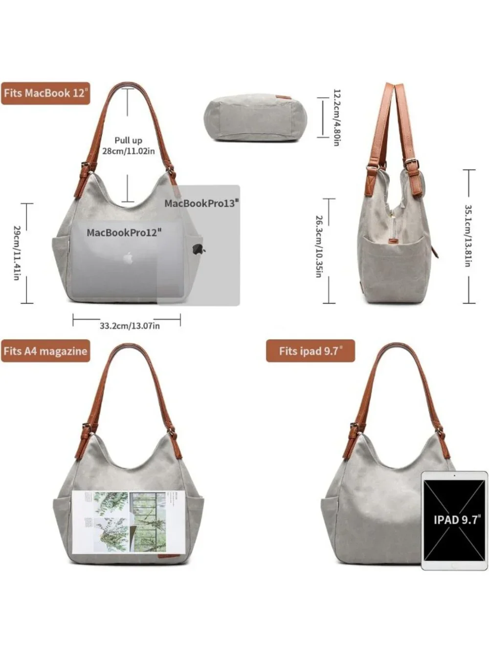 Stylish Multi-Pocket Canvas Hobo Tote Bag - Casual Embroidered Shoulder Handbag